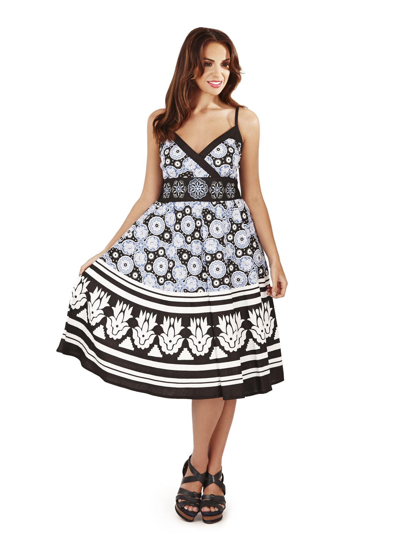 Pistachio Crossover Summer Dress - Black/Blue