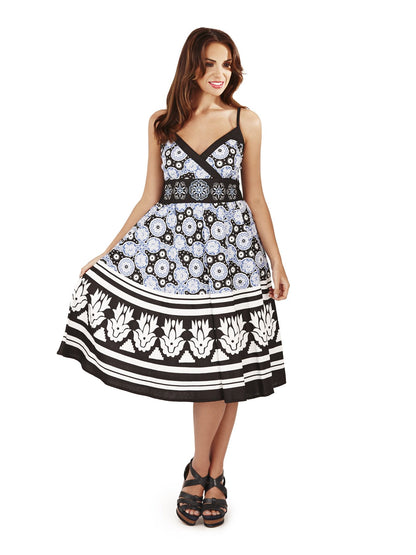 Pistachio Crossover Summer Dress - Black/Blue