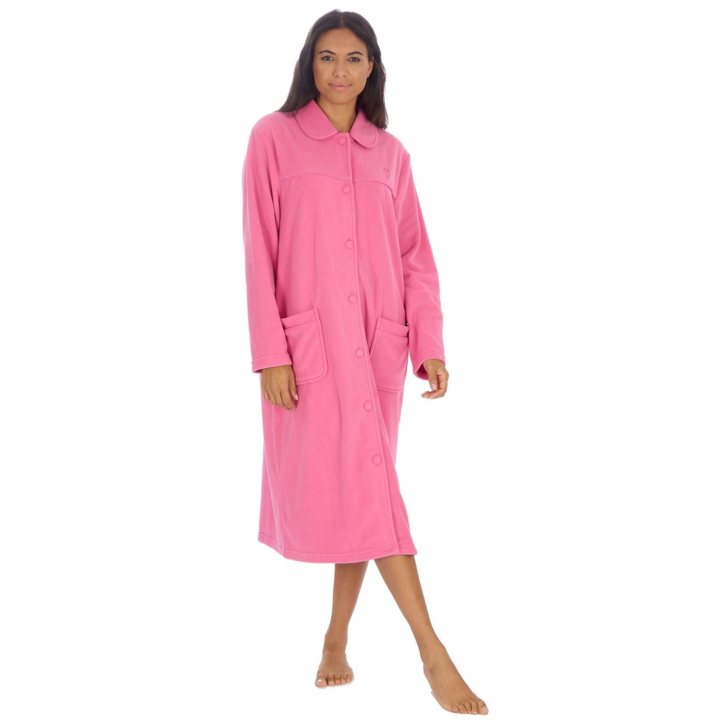 Countess Christie Longer Length Button Housecoat - Pink