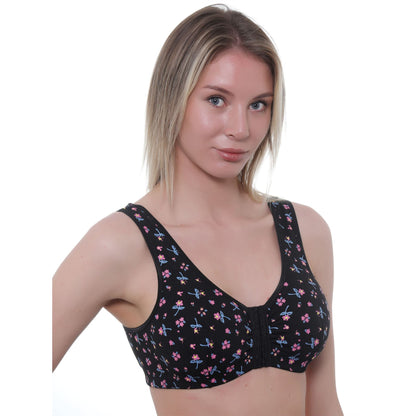Gemm Front Fastening Bra - Black/Floral