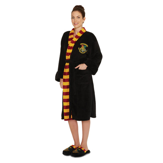 Womens Harry Potter Hogwarts Fleece Bathrobe - Black