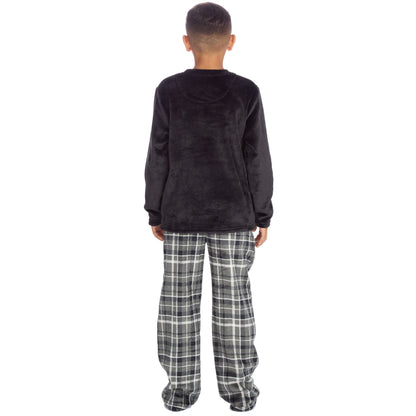 Cargo Bay Kids Fleece Pyjamas - Black/Grey Check