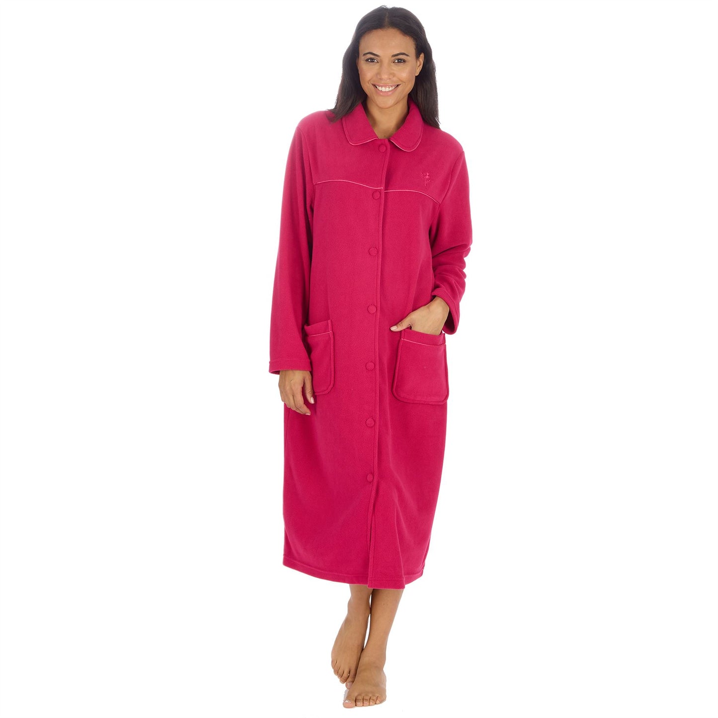 Countess Christie Longer Length Button Housecoat - Raspberry