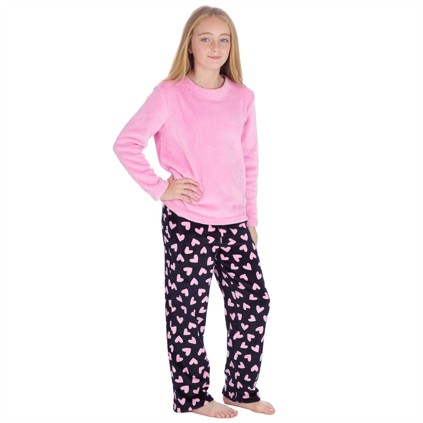 Forever Dreaming Kids Fleece Pyjamas - Dark Navy Hearts