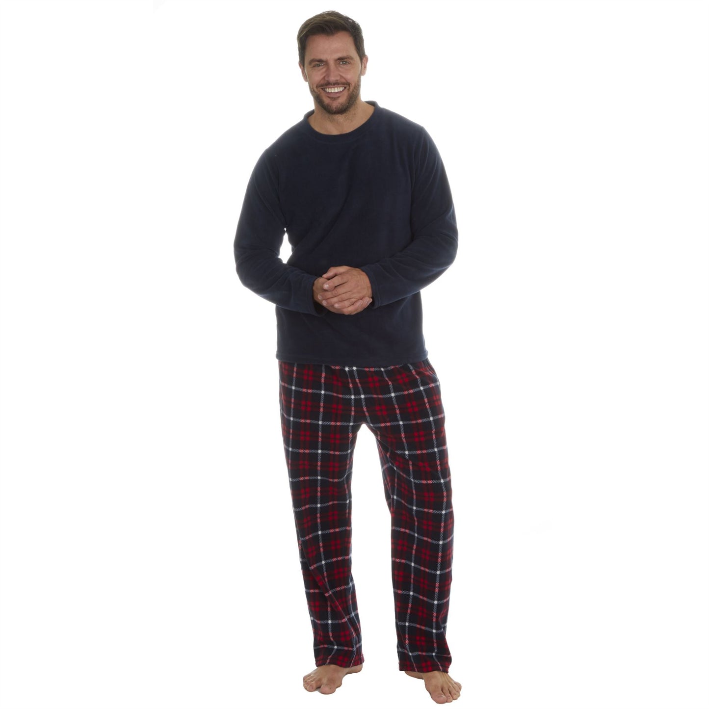 Cargo Bay Mens Fleece Pyjamas - Navy/Red Check