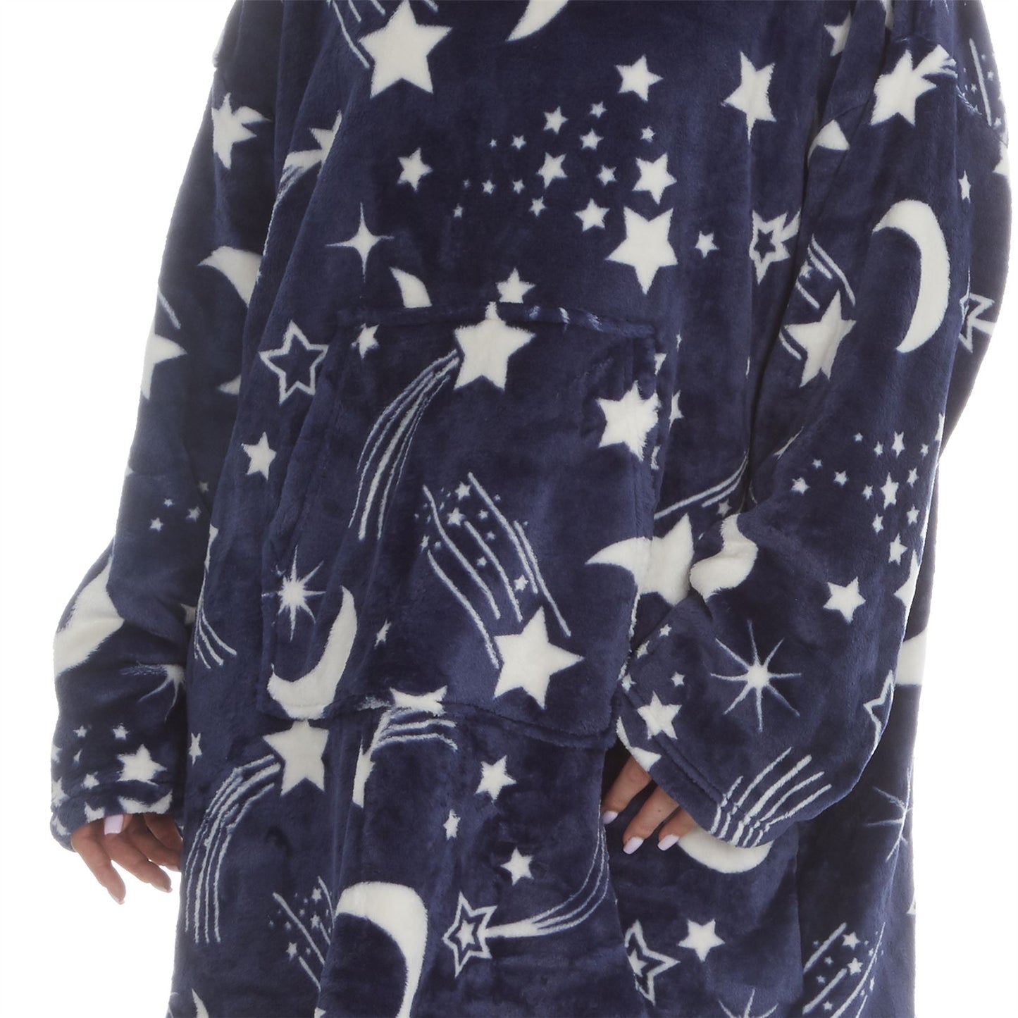 Forever Dreaming Womens Oversized Fleece Hoodie - Navy Stars