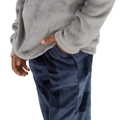Cargo Bay Kids Fleece Pyjamas - Grey/Navy Check