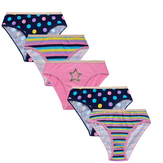 4Kidz Girls Briefs 5 Pack - Stripes/Dots (7-13 Years)
