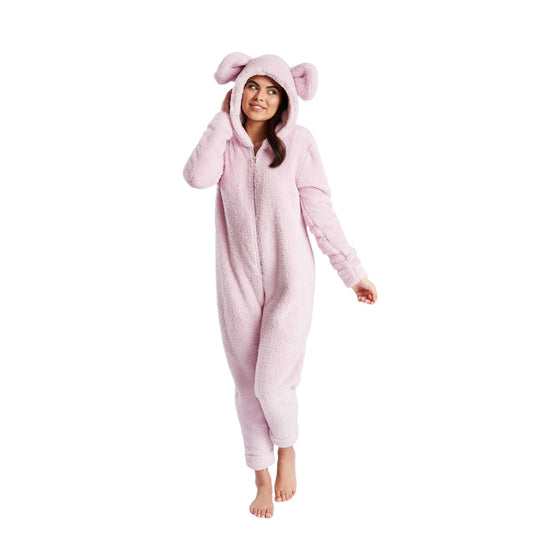 Loungeable Womens Sherpa Fleece Onesie With XL Ears - Lilac