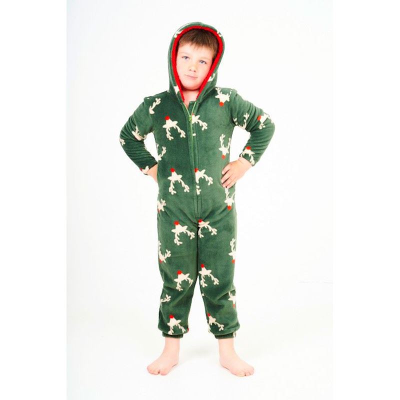 Nifty Kids Reindeer Fleece Onesie - Green
