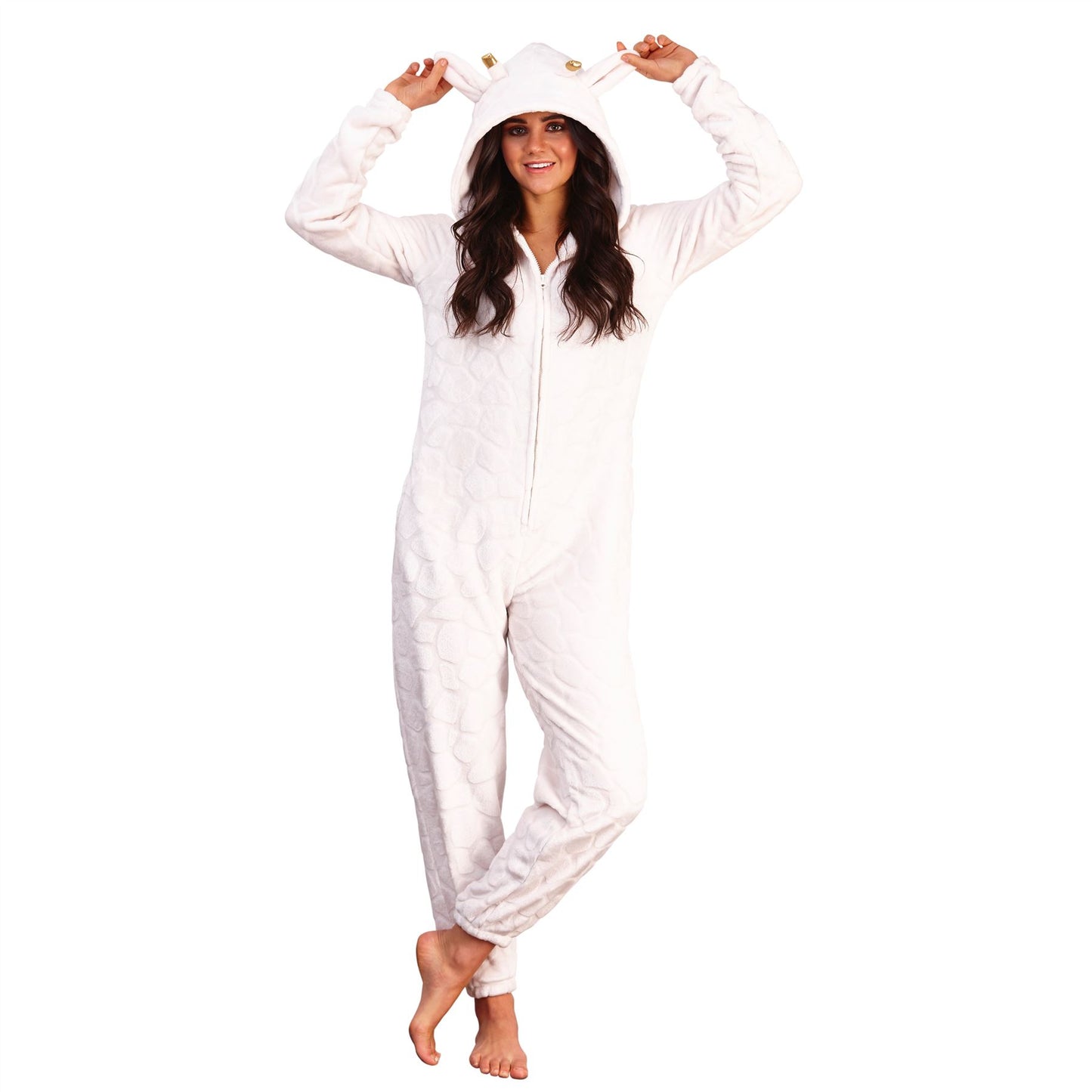Loungeable Womens Luxury Giraffe Fleece Onesie - White
