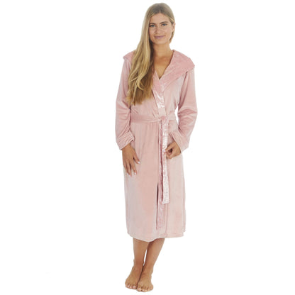Forever Dreaming Womens Plush Velour Contrast Robe - Pink