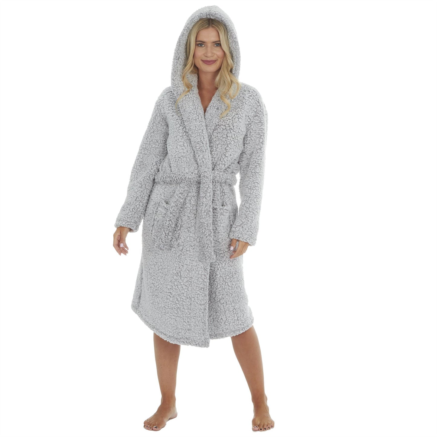 Forever Dreaming Womens Borg Fleece Robe - Grey