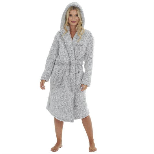 Forever Dreaming Womens Borg Fleece Robe - Grey