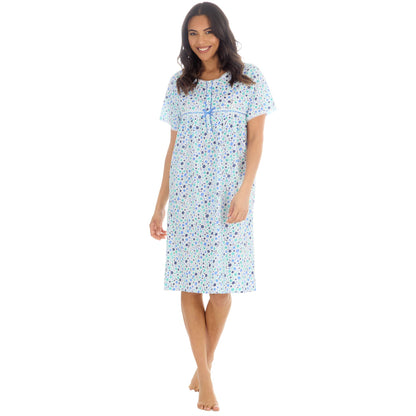 Countess Christie Short Sleeve Woven Poplin Floral Nightdress - Blue/Mint