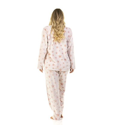 La Marquise Womens Fleece Cut Out Pyjamas - Pink Star