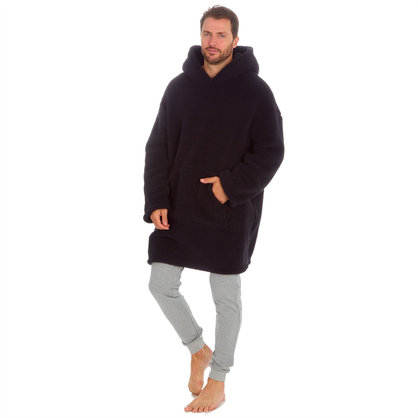 Huggable Hoodie Mens Borg Fleece Oversized Hoodie - Black