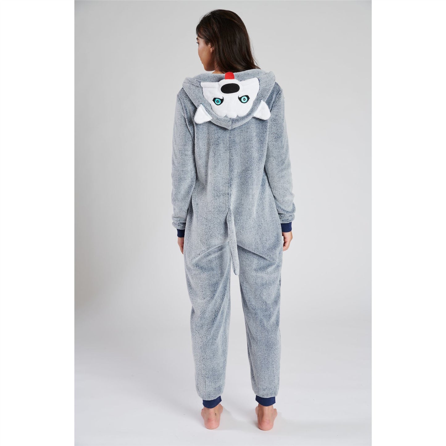 Loungeable Womens Husky Dog Fleece Onesie - Blue/Grey