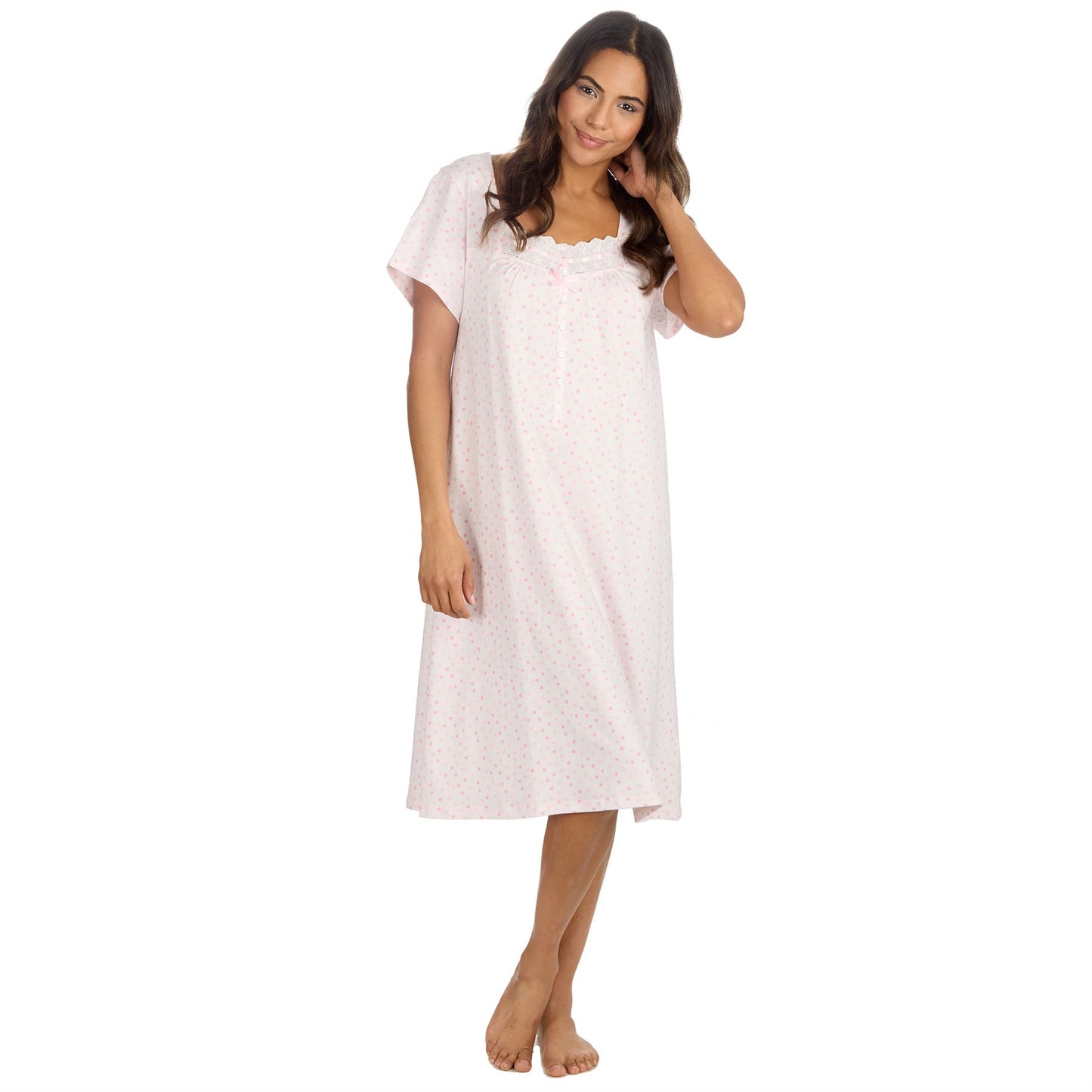 Cottonique Short Sleeve Pastel Spot Nightdress - Pink
