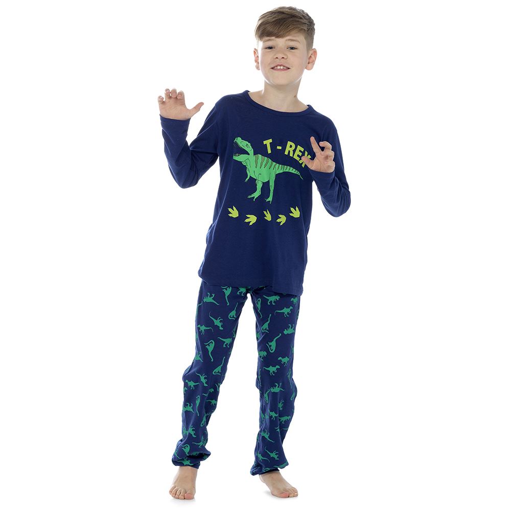 Foxbury Kids Dino Print Jersey Pyjamas - Navy