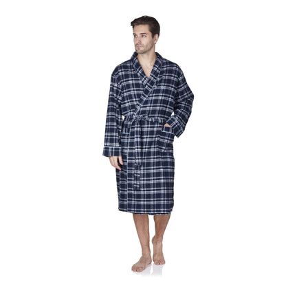 Haigman Mens Brushed Cotton Robe - Black/Blue Check Haigman