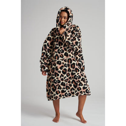Loungeable Womens Leopard Fleece Snuggle Hoodie