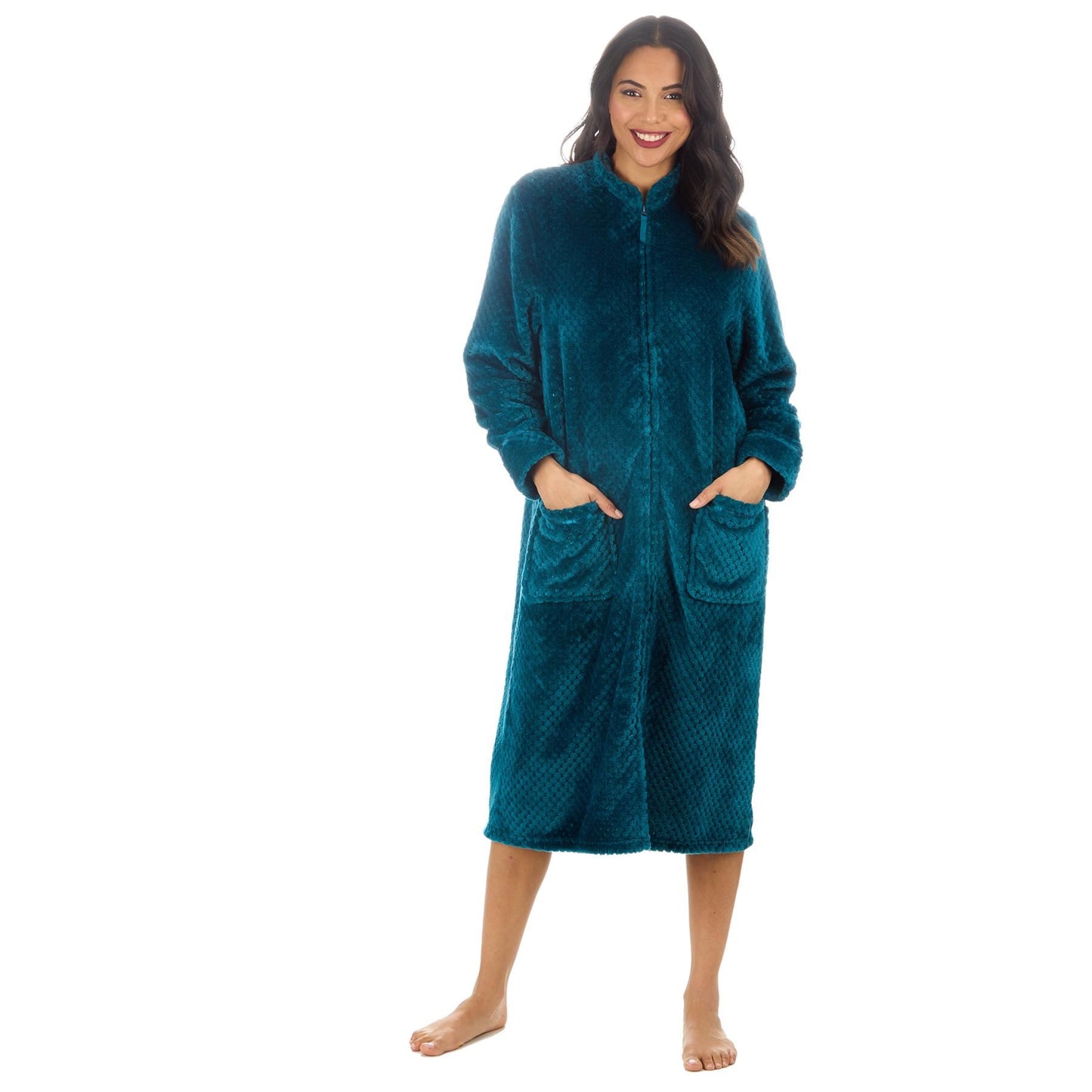 Countess Christie Zip Through Waffle Knit Robe - Teal