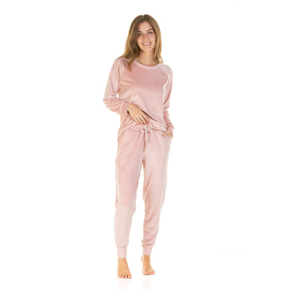 La Marquise Womens Velour Lounge Diamond Shoulder Pyjamas - Pink
