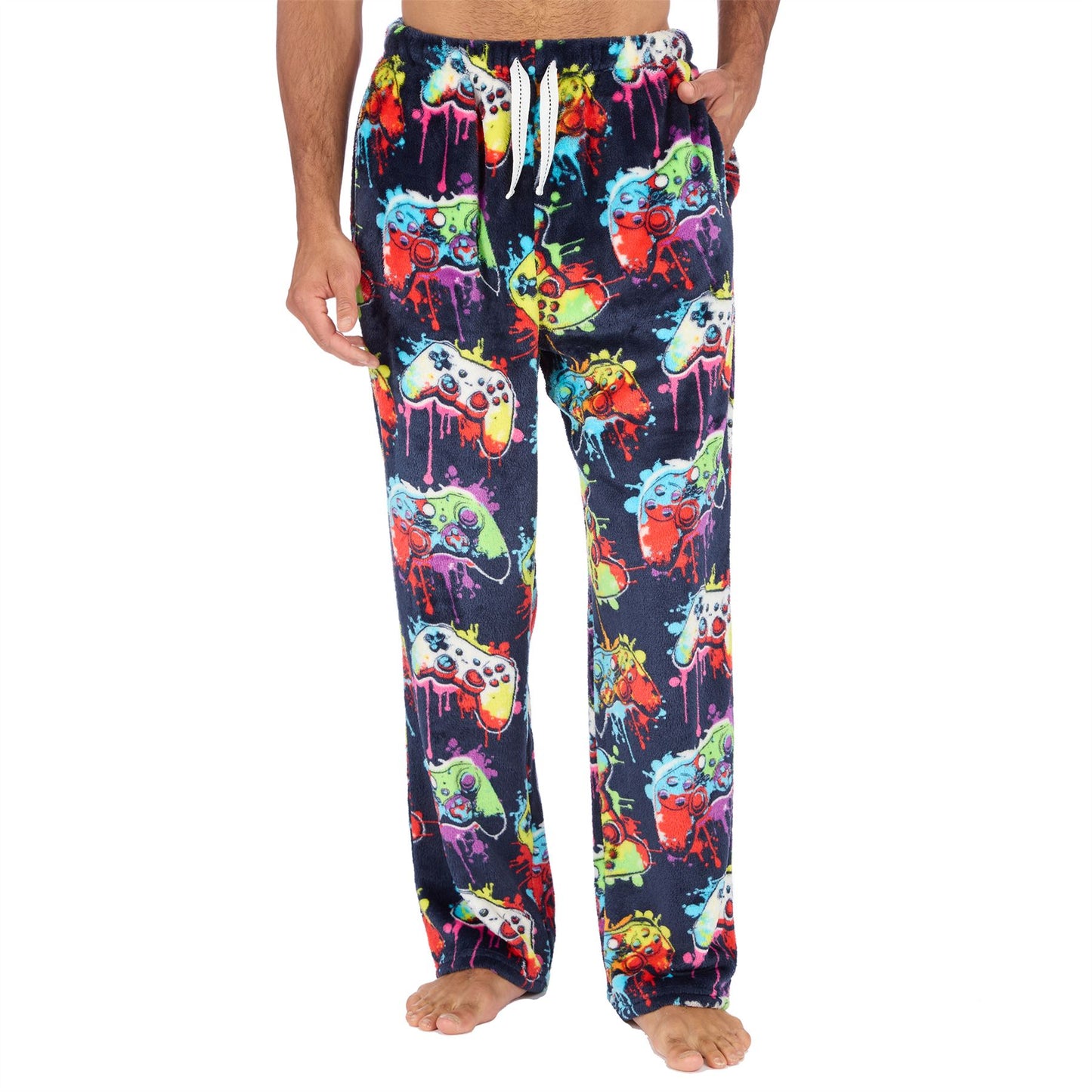 Cargo Bay Mens Fleece Lounge Pants - Navy/Gaming Print