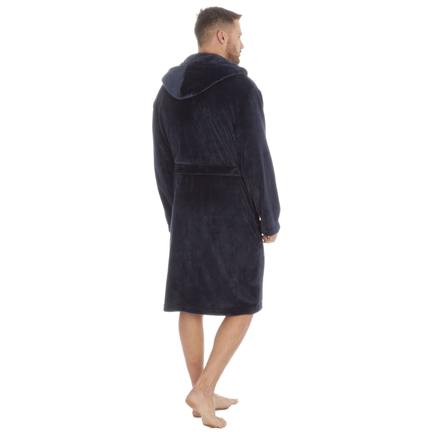 Pierre Roche Mens Flannel Fleece Hooded Robe - Navy (3XL-5XL) Pierre Roche