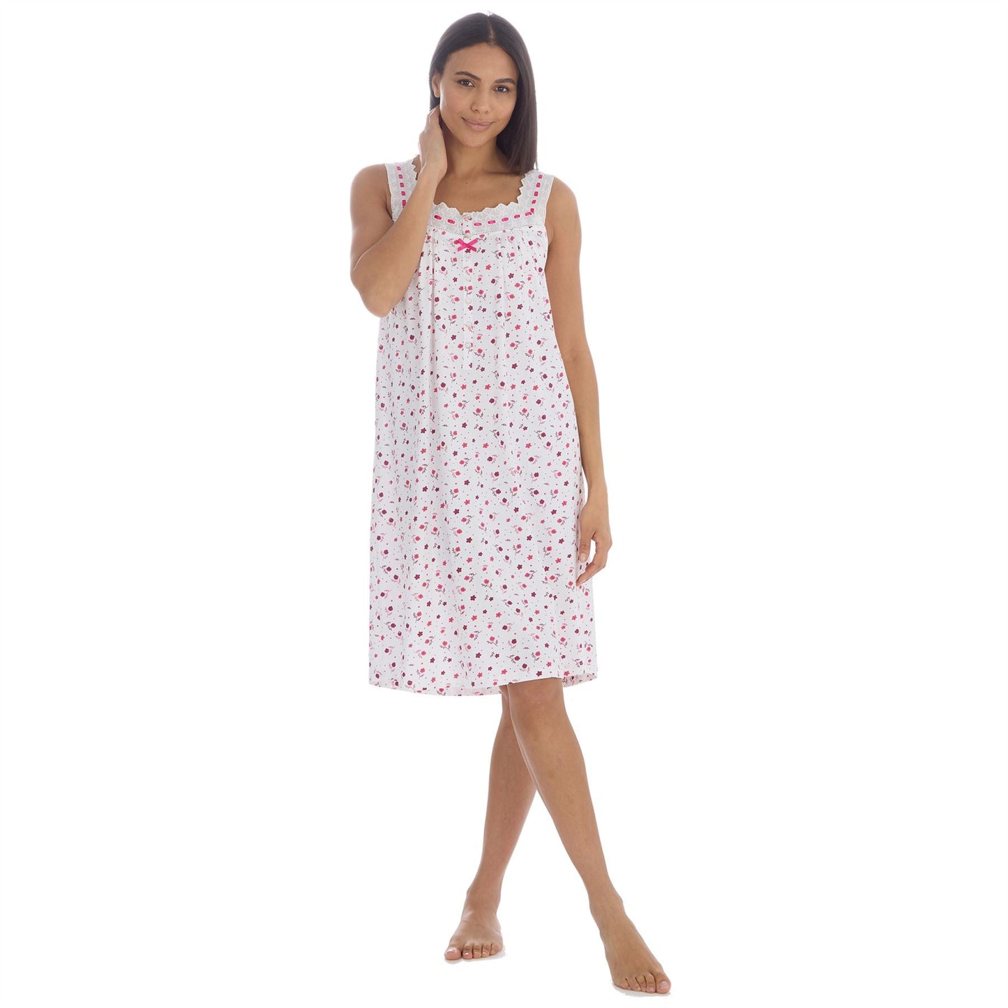 Cottonique Sleeveless Floral Nightdress - White/Berry Cottonique