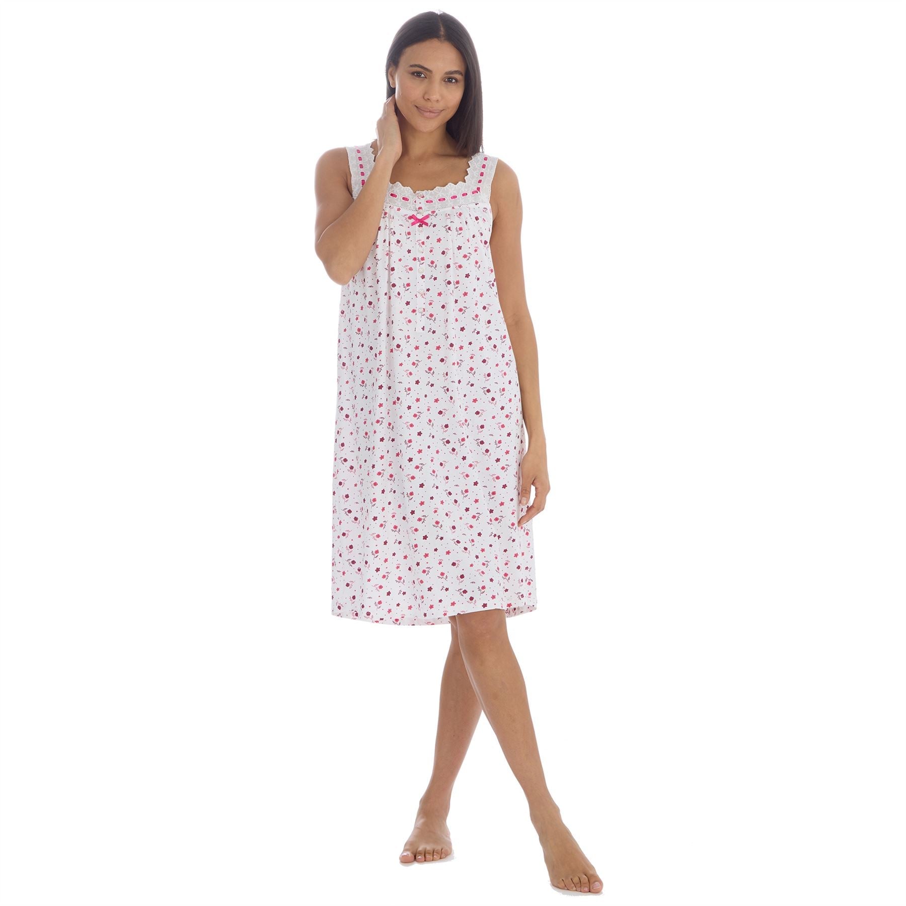 Cottonique Sleeveless Floral Nightdress - White/Berry Cottonique