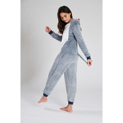 Loungeable Womens Husky Dog Fleece Onesie - Blue/Grey