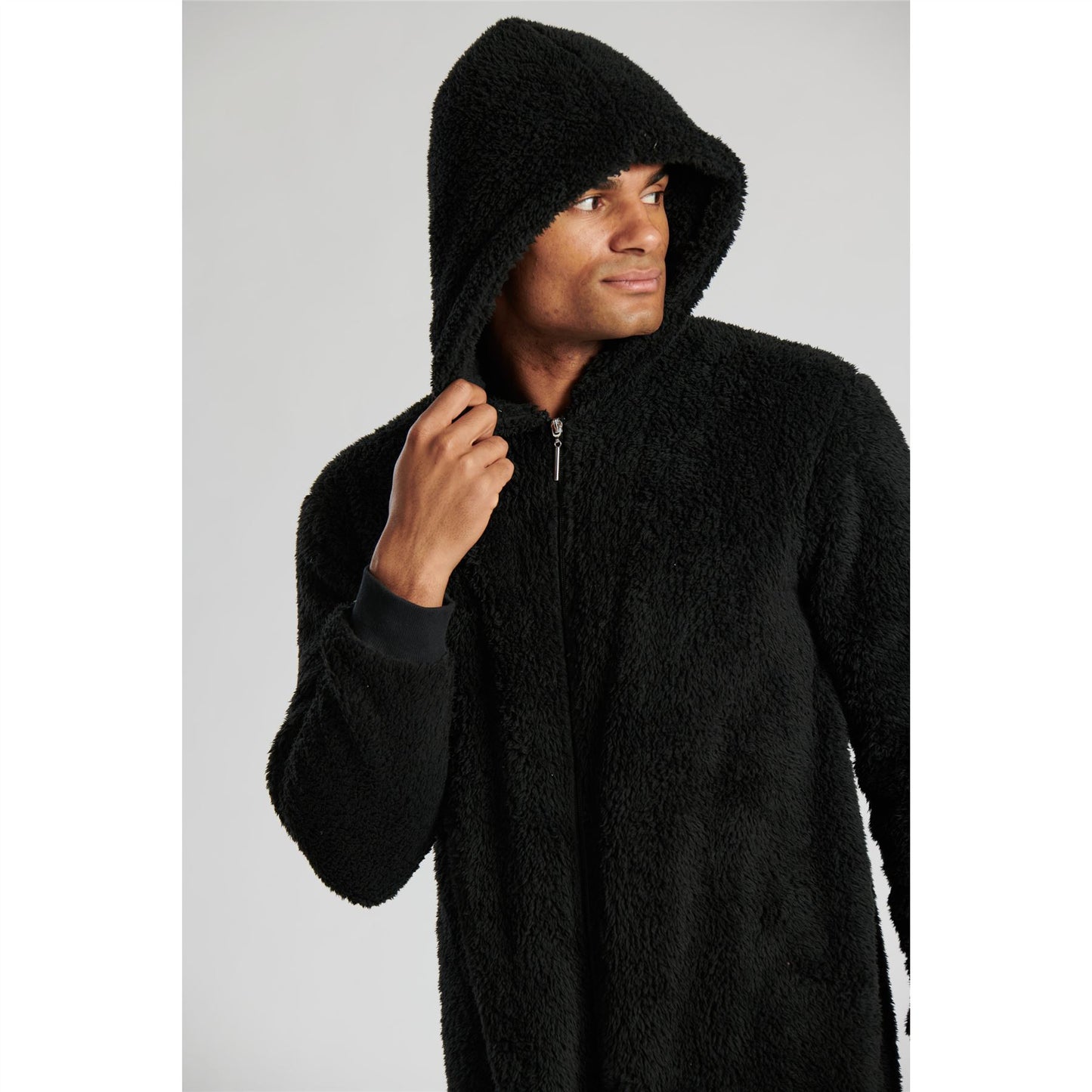 Loungeable Mens Sherpa Fleece Hooded Onesie - Black