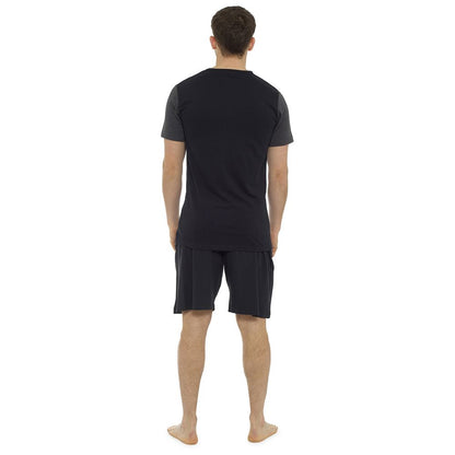 Tom Franks Mens Contrast Short Sleeve Jersey Pyjamas - Black/Grey