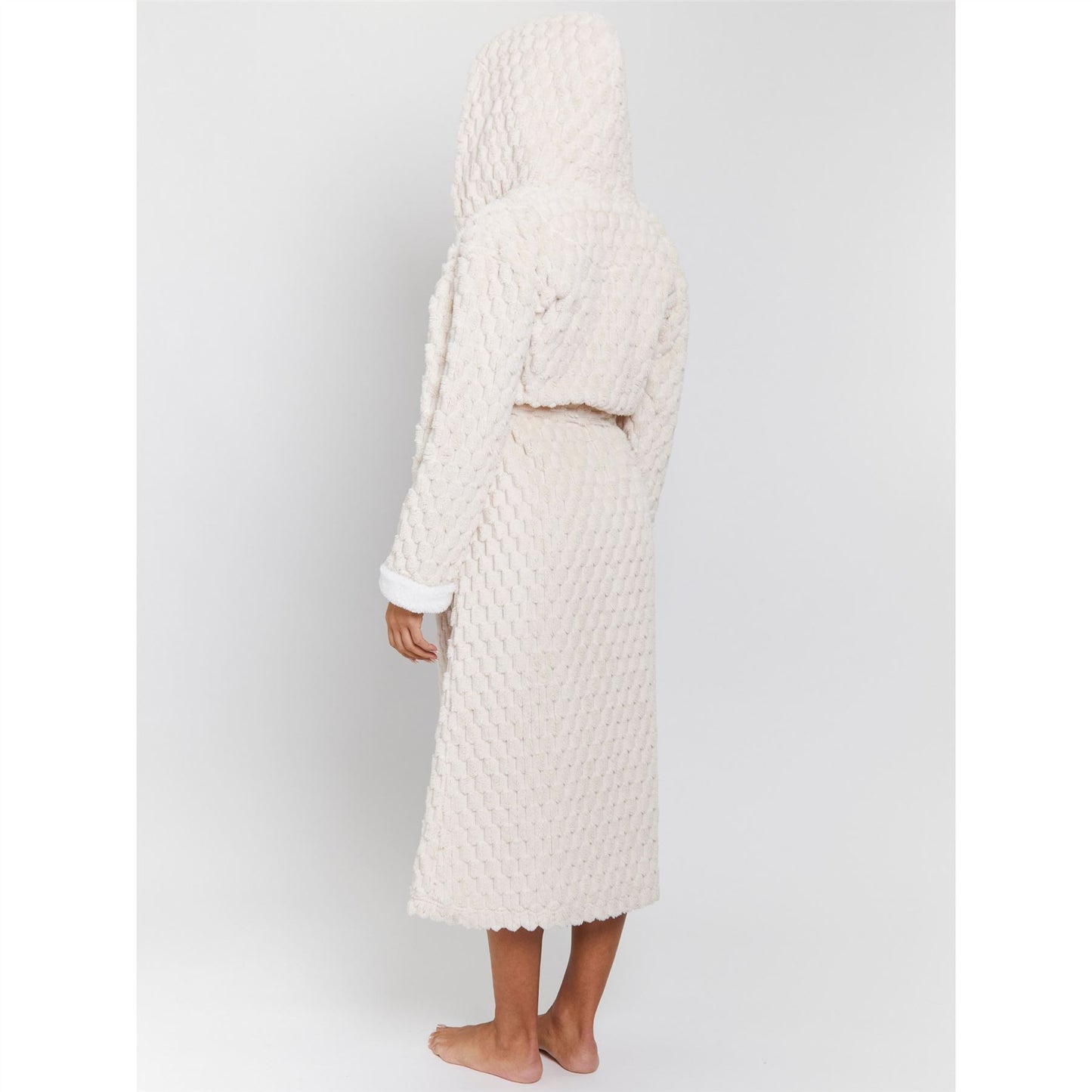 Loungeable Luxury Geometric Fleece Hooded Maxi Robe - Cream