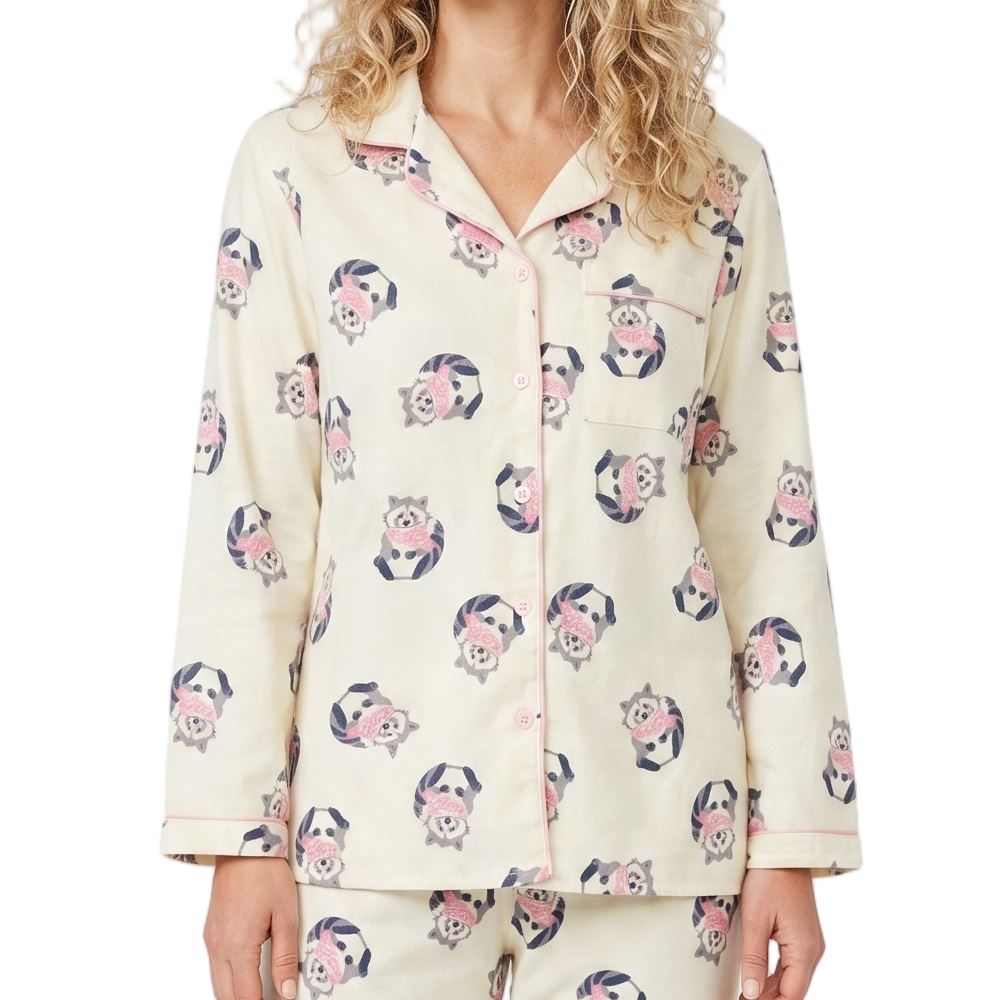 Indigo Sky Womens Racoon Winceyette Pyjamas - Ivory Indigo Sky