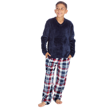 Cargo Bay Kids Fleece Pyjamas - Navy/Burgundy Check