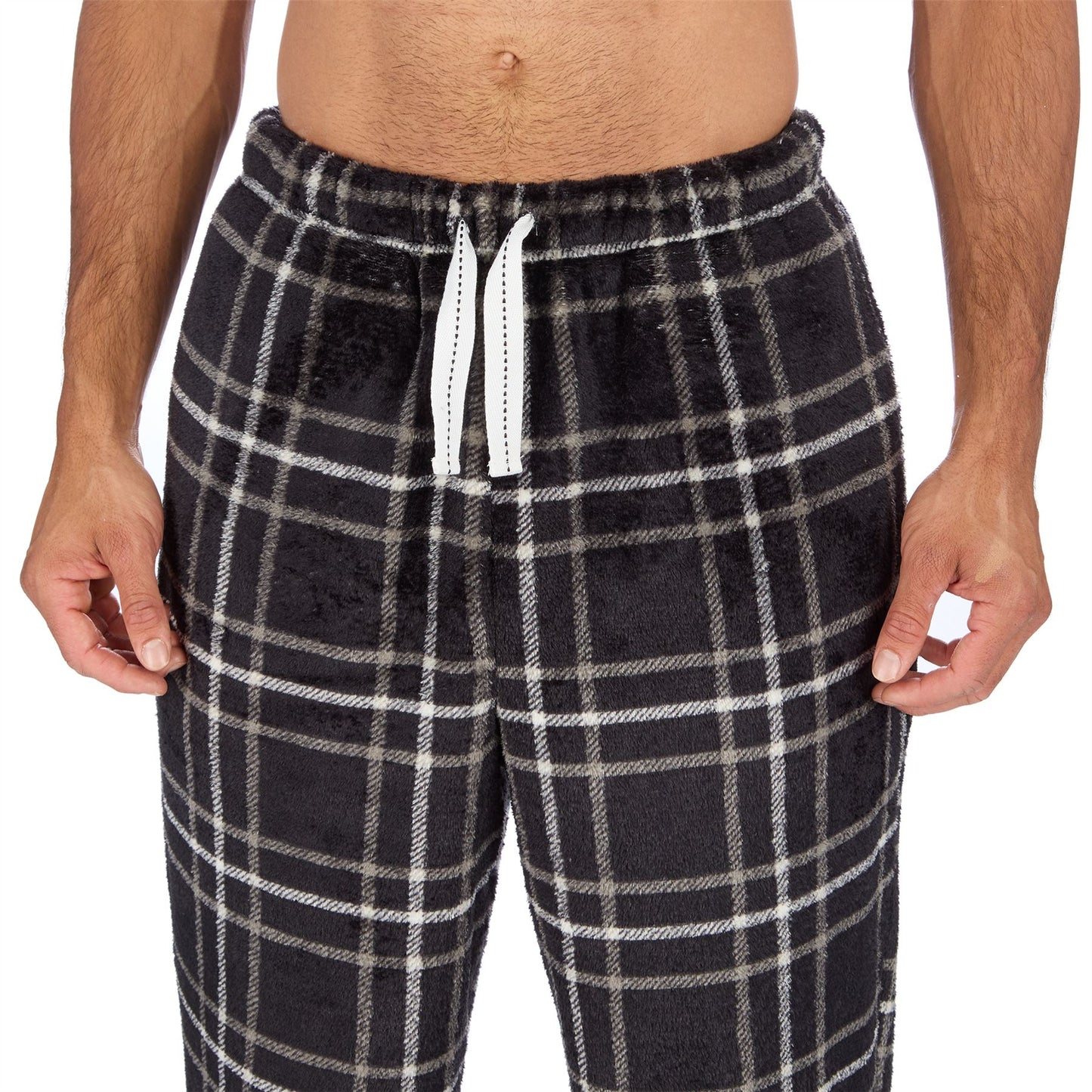 Cargo Bay Mens Fleece Check Pyjamas - Grey/Black Check