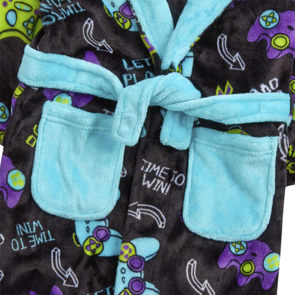 Minikidz Kids Gaming Hooded Fleece Robe - Multi