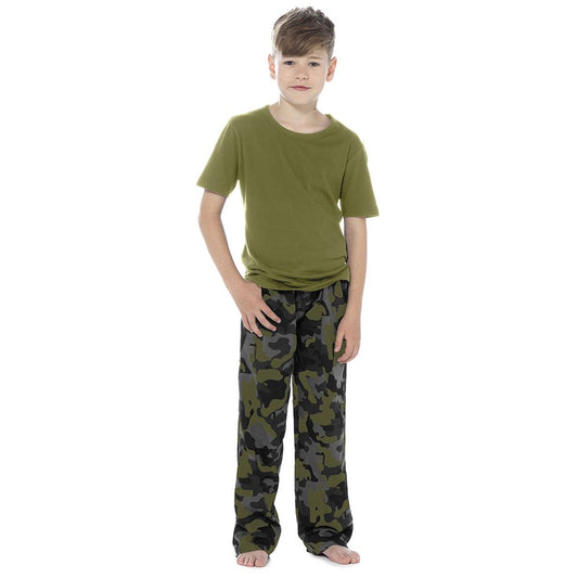 Foxbury Kids Camo Print Jersey Pyjamas - Khaki