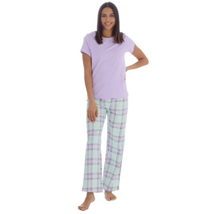 Forever Dreaming Womens T Shirt and Check Pants Pyjamas - Lilac Forever Dreaming
