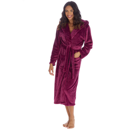 Forever Dreaming Womens Longer Length Shimmer Fleece Robe - Burgundy