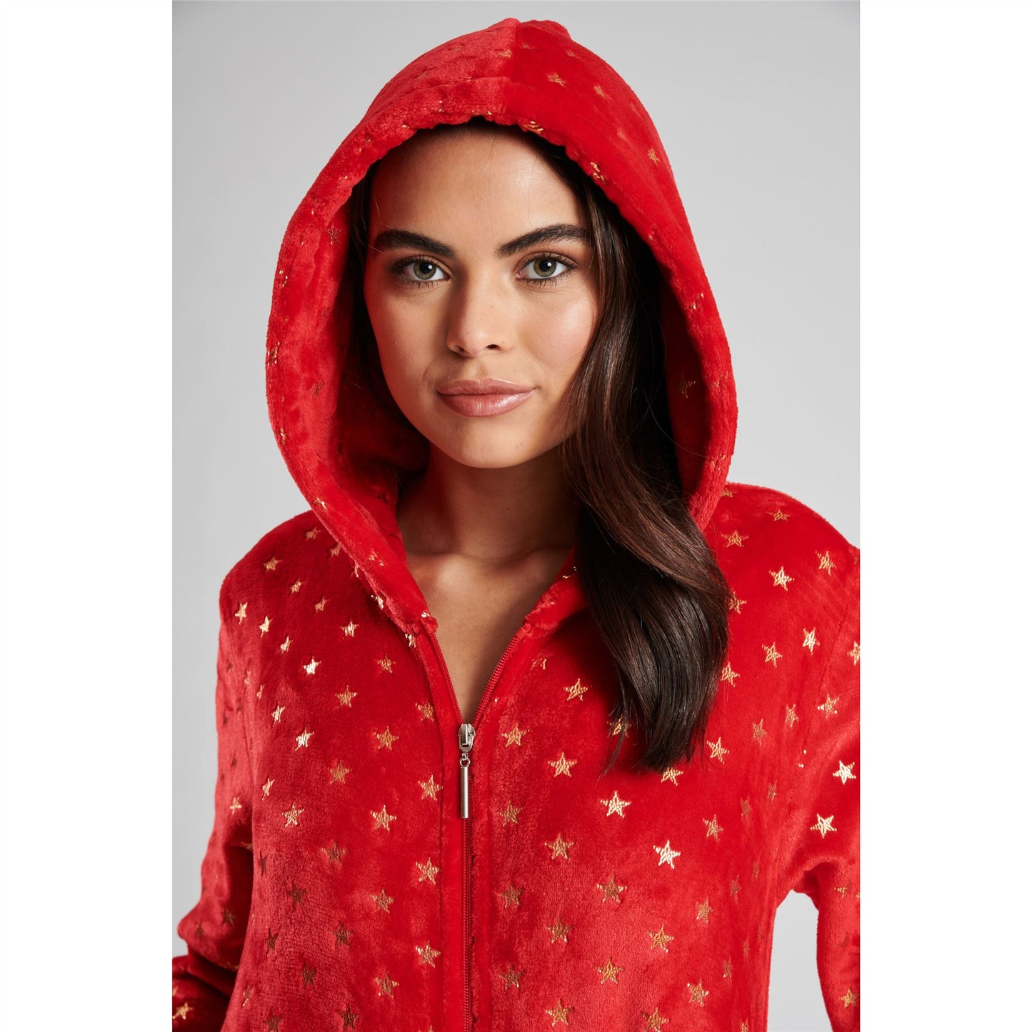 Loungeable Womens Star Fleece Onesie - Red/Gold