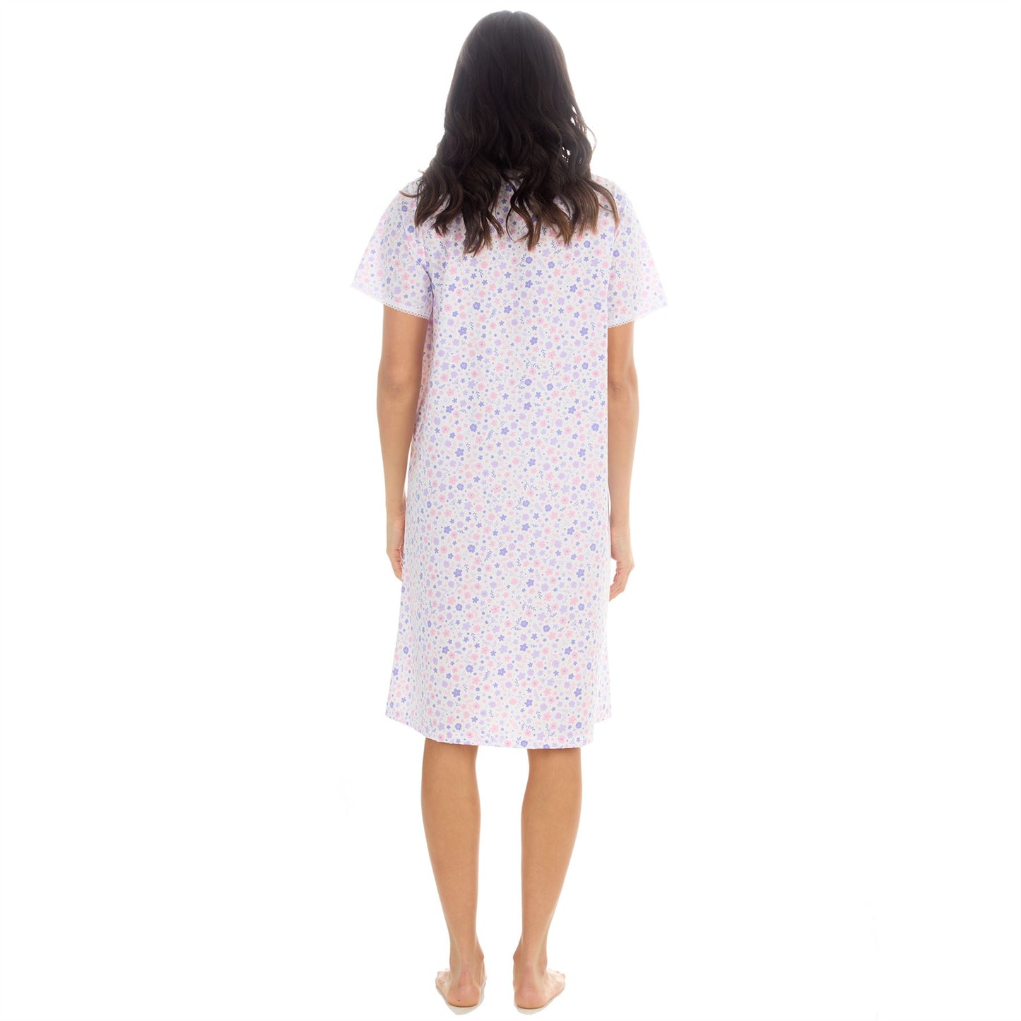 Countess Christie Short Sleeve Woven Poplin Floral Nightdress - Purple/Pink