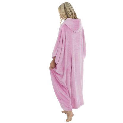 Forever Dreaming Womens Longline Fleece Poncho - Plain Pink