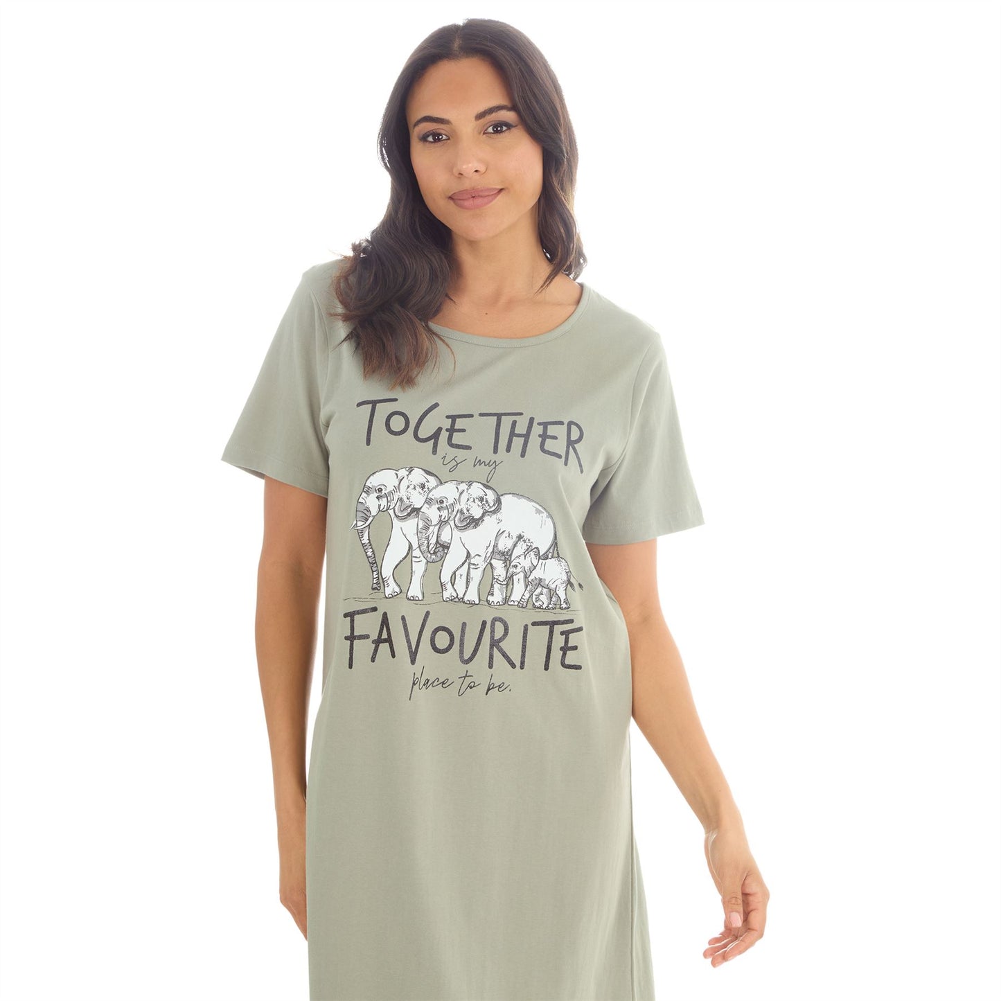 Forever Dreaming Elephants 'Together' Womens Nightdress - Khaki