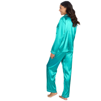 Slumber Party Womens Satin Pyjamas - Teal