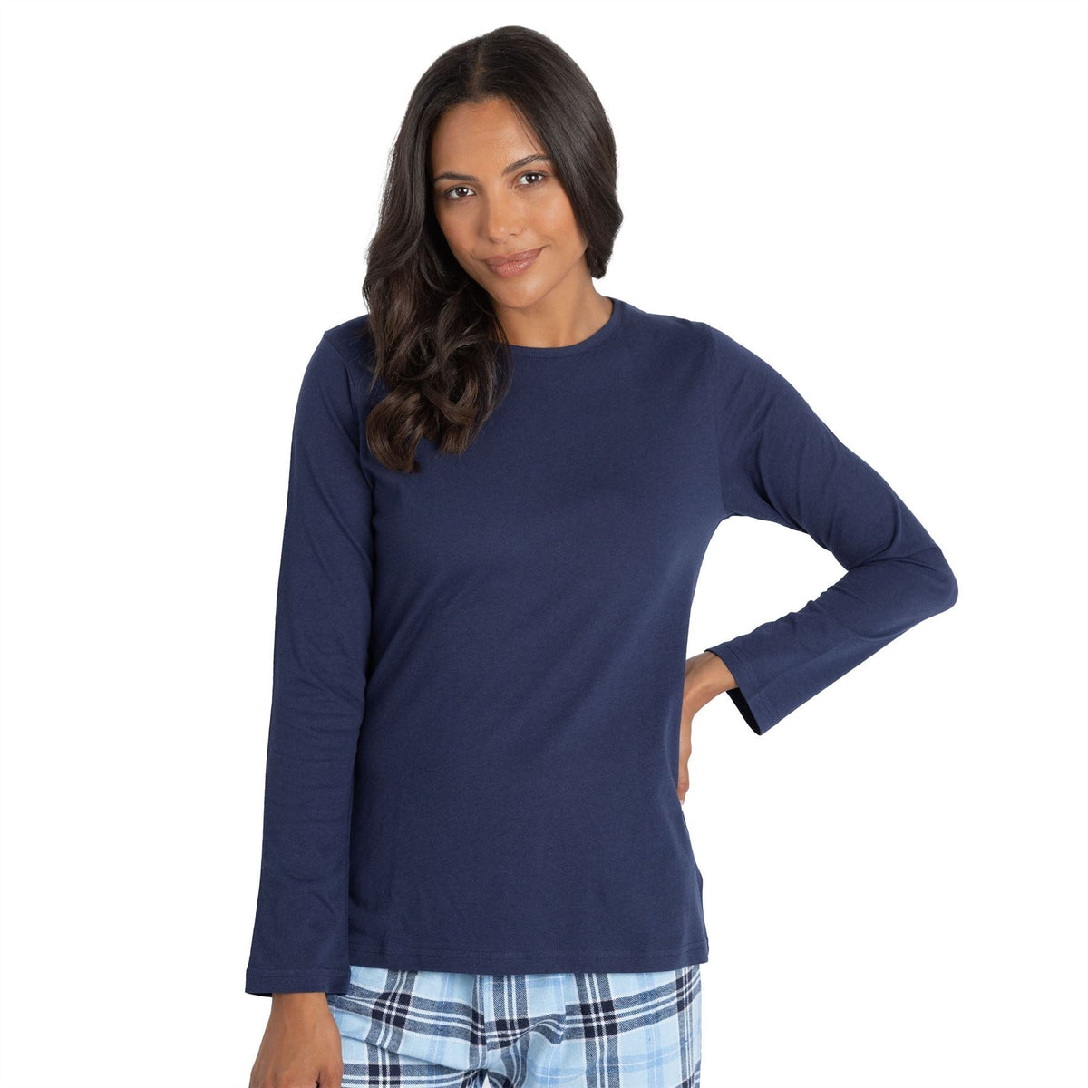 Momentii Womens Jersey/Flannel Pyjama Set - Blue Check Momentii