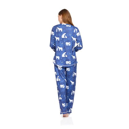 La Marquise Womens Jersey Knit Polar Bear Pyjamas - Navy
